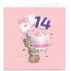 Card Factory Personalised Hugs Bear Birthday Card - Pink Cake, Editable Age