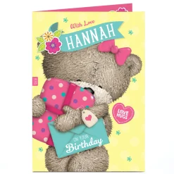 Clearance Personalised Hugs Bear Birthday Card - Pink Present Kids For Kids|Birthday