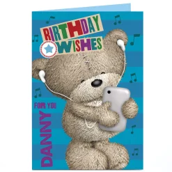 Kids Card Factory Personalised Hugs Bear Birthday Card - Headphones