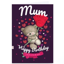 Personalised Hugs Bear Birthday Card - Bear with Rose, Mum For Mum|Mum