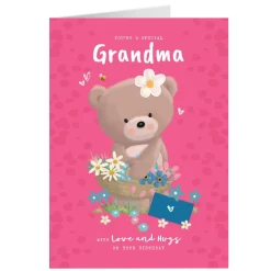 Card Factory Personalised Hugs Birthday Card - Hugs With Flower Basket, Grandma