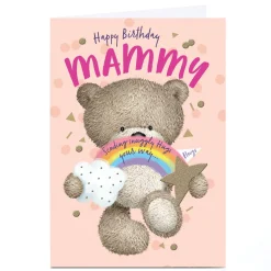 Card Factory Personalised Hugs Birthday Card - Snuggly Hugs Rainbow Bear, Mammy