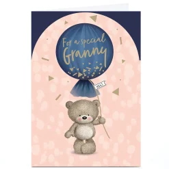 Card Factory Personalised Hugs Birthday Card - Bear with Confetti Balloon, Granny