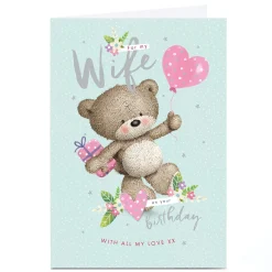 Card Factory Personalised Hugs Birthday Card - With All My Love Bear with Balloon, Wife