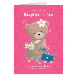 Card Factory Personalised Hugs Birthday Card - Hugs With Flower Basket, Daughter-in-Law