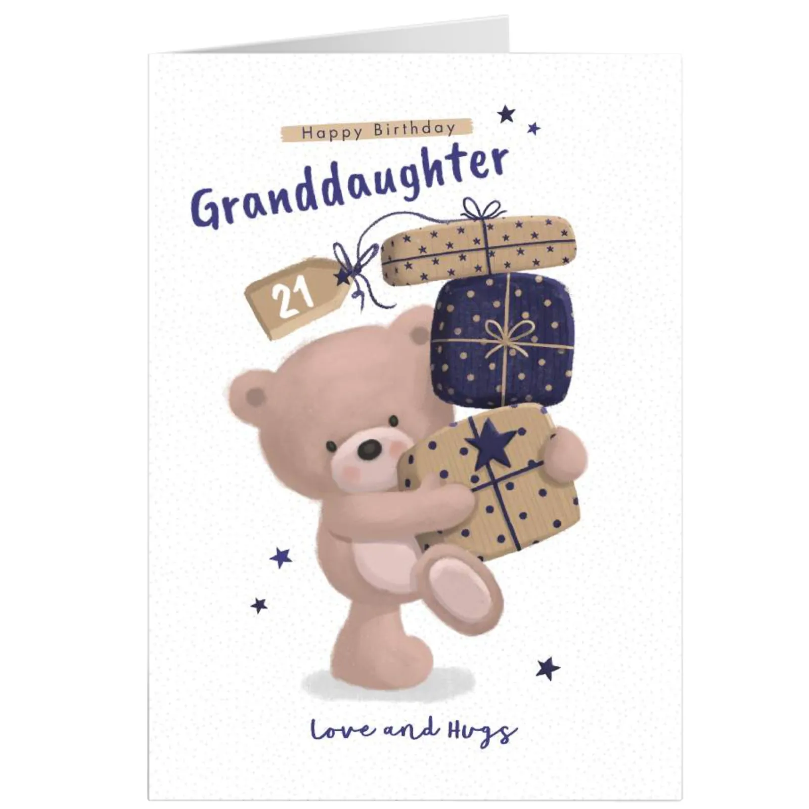 Card Factory Personalised Hugs Birthday Card - Granddaughter, Pile of Presents
