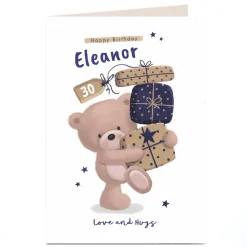 BOY Card Factory Personalised Hugs Birthday Card - Pile of Presents, Editable Age