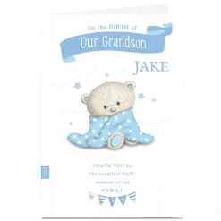 Personalised Hugs New Baby Card - Blue Baby Towel Kids New Baby|For Kids