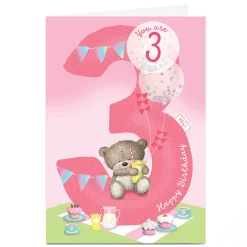 Kids Card Factory Personalised Hugs 3rd Birthday Card - Pink Tea Party