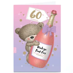 Card Factory Personalised Hugs 60th Birthday Card - Vintage Pink Fizz