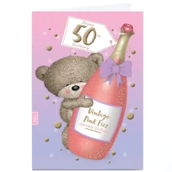 Card Factory Personalised Hugs 50th Birthday Card - Vintage Pink Fizz