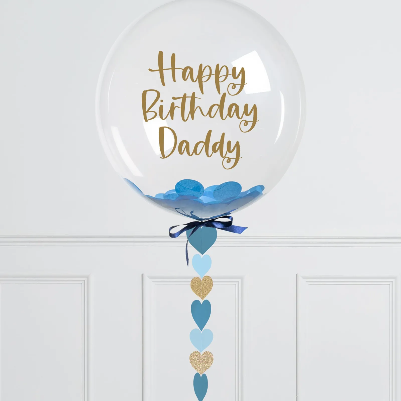 Card Factory Personalised 20-Inch Blue Heart Confetti Bubblegum Balloon - DELIVERED INFLATED!