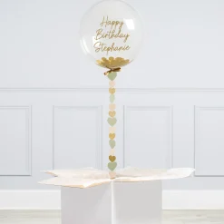 Clearance Personalised 20-Inch Bubblegum Confetti Balloon With Sage Hearts - DELIVERED INFLATED! Personalised Party|Wedding Party