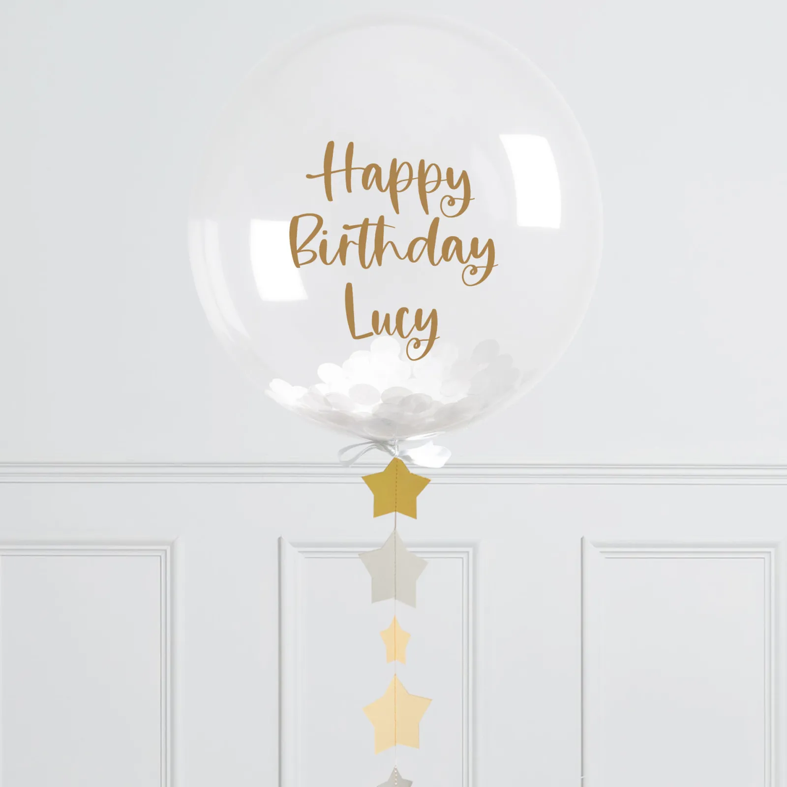 Card Factory Personalised 20-Inch Gold & Silver Star Confetti Bubblegum Balloon - DELIVERED INFLATED!