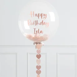 Card Factory Personalised 20-Inch Rose Gold Heart Confetti Bubblegum Balloon - DELIVERED INFLATED!