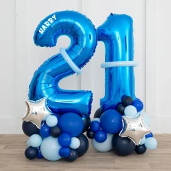 New Personalised Inflated Blue & Silver Number Balloon Stack - Choose Your Age 70Th Birthday|60Th Birthday
