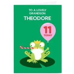 Kids Card Factory Personalised Jamie Nash Birthday Card - Frog & Balloon, Editable Age