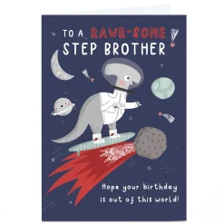 Kids Card Factory Personalised Jess Moorhouse Birthday Card - Rawr-some Space Dinosaur