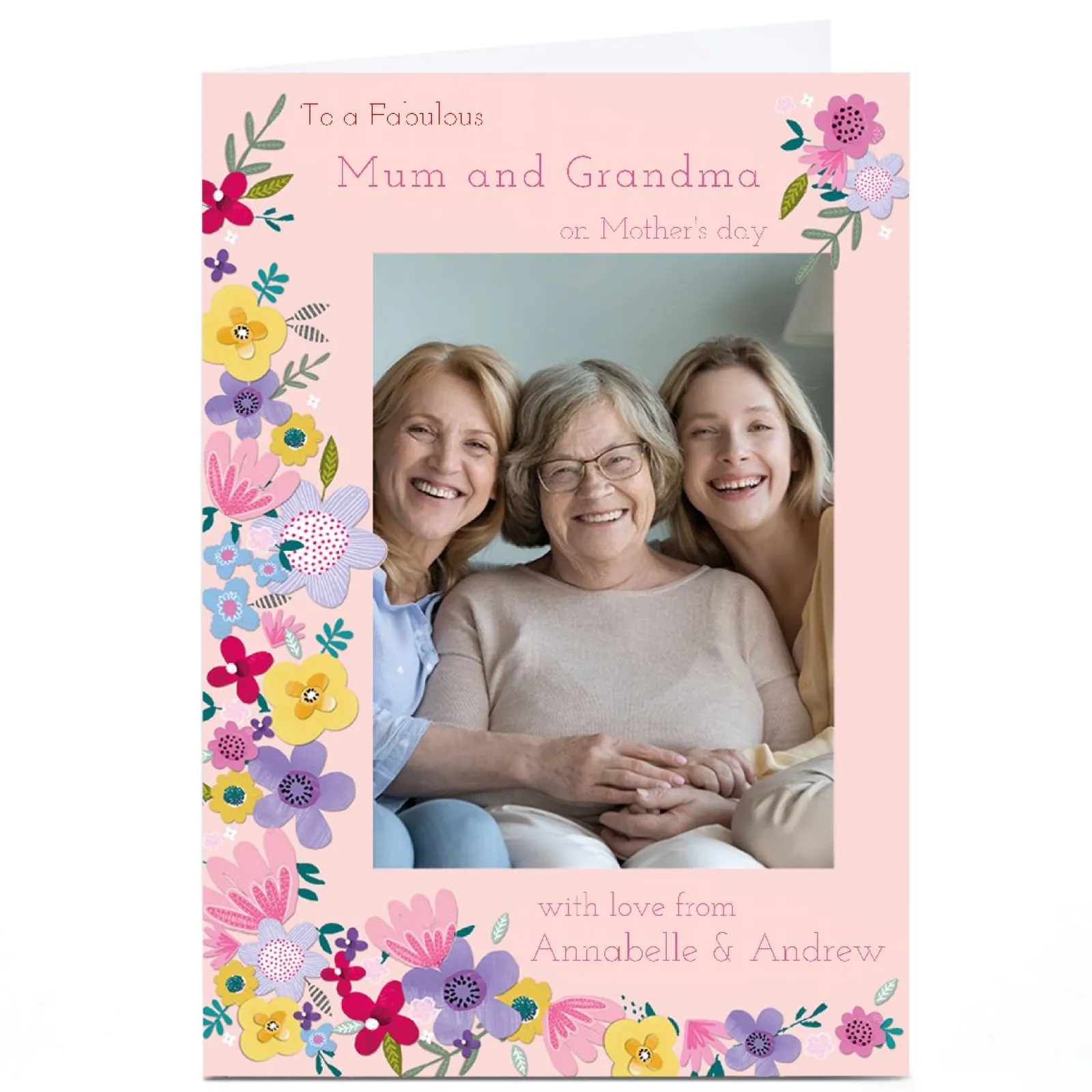 Card Factory Personalised Kerry Spurling Mother's Day Photo Card - Floral Border