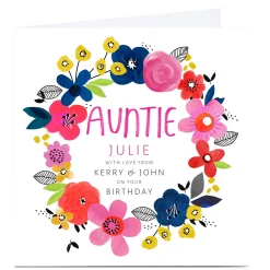 Best Personalised Kerry Spurling Birthday Card - Floral Wreath, Auntie For Auntie|Premium Square