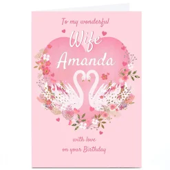 Card Factory Personalised Kerry Spurling Birthday Card - Swans, Wife