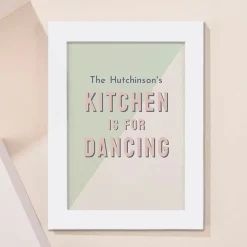 Card Factory Personalised Kitchen Is For Dancing Framed Wall Art - Family Name