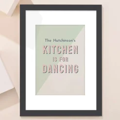 Card Factory Personalised Kitchen Is For Dancing Framed Wall Art - Family Name