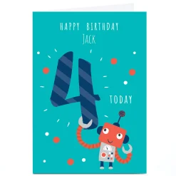 Kids Card Factory Personalised Klara Hawkins 4th Birthday Card - Robot