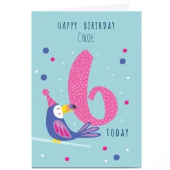 Kids Card Factory Personalised Klara Hawkins 6th Birthday Card - Pink Toucan