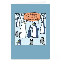 Discount Personalised Lee Fearnley Card - Penguin Without A Coat Any Occasion|Just To Say
