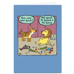 Card Factory Personalised Lee Fearnley Card - Lion's Funny Lunch
