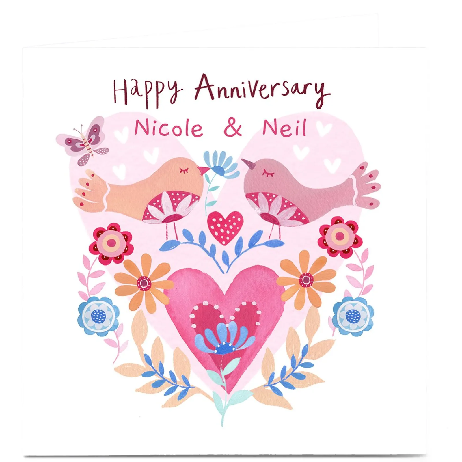 Online Personalised Lindsay Loves To Draw Anniversary Card - Hearts Premium Square|Anniversary