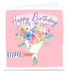 Discount Personalised Little Mono Birthday Card - Pink Flowers For Mum|For Grandma