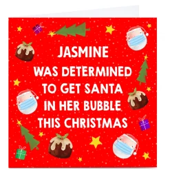 Clearance Personalised Lockdown Christmas Card - Santa In Her Bubble Funny|Christmas