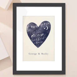 Card Factory Personalised Love You To The Moon And Back Heart Framed Print