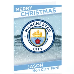 Sale Personalised Manchester City Christmas Card - Club Badge Christmas