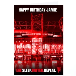 Kids Card Factory Personalised Manchester United Birthday Card - Eat Sleep Repeat