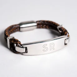 Outlet Personalised Men's Bracelet - Brown Leather Bar Personalised Jewellery And Keepsakes|Jewellery & Keepsakes