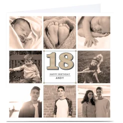 BOY Card Factory Personalised Milestone Age Photo Card - Vintage Collage, Editable Age