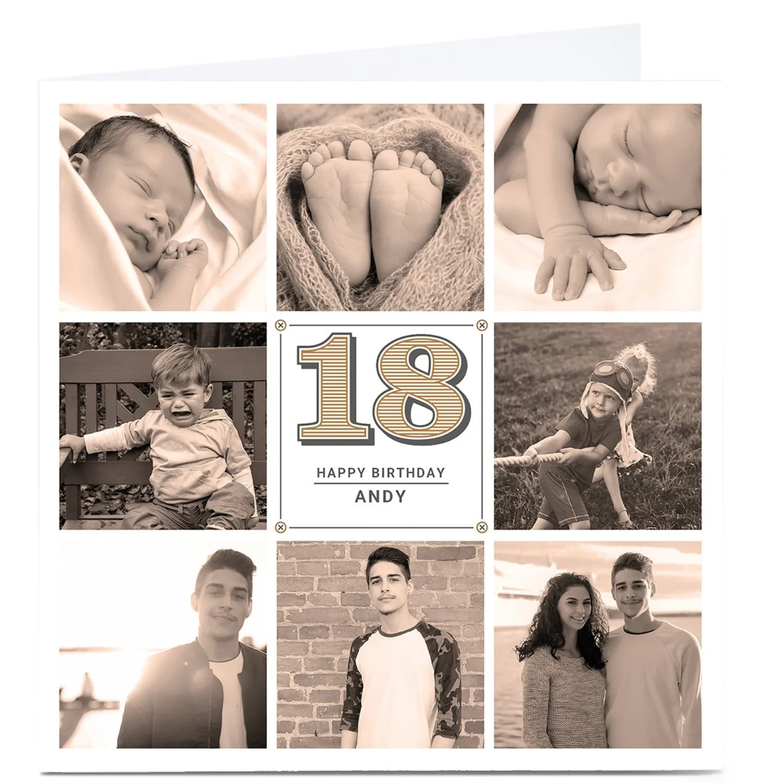 BOY Card Factory Personalised Milestone Age Photo Card - Vintage Collage, Editable Age