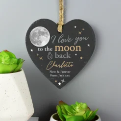 Clearance Personalised Moon & Back Slate Heart Decoration Photo Prints & Wall Art|Gifts For Her
