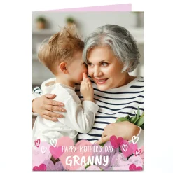 Discount Personalised Mother's Day Card - Full photo with hearts below - Granny Photo