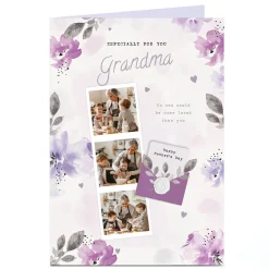Card Factory Personalised Mother's Day Card - 3 photos with lilac flowers - Grandma