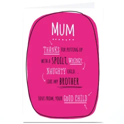 Card Factory Personalised Mother's Day Card - From Your Good Child, Mum