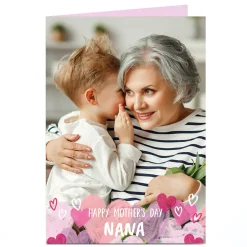 New Personalised Mother's Day Card - Full photo with hearts below - Nana Photo