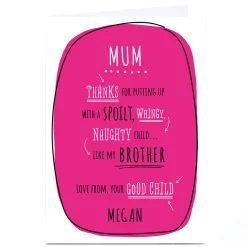 Clearance Personalised Mother's Day Card - From Your Good Child Funny