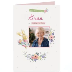Card Factory Personalised Mother's Day Card - Bunny with basket of flowers - Gran