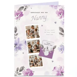 Card Factory Personalised Mother's Day Card - 3 photos with lilac flowers - Nanny
