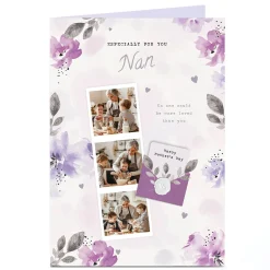 Card Factory Personalised Mother's Day Card - 3 photos with lilac flowers - Nan