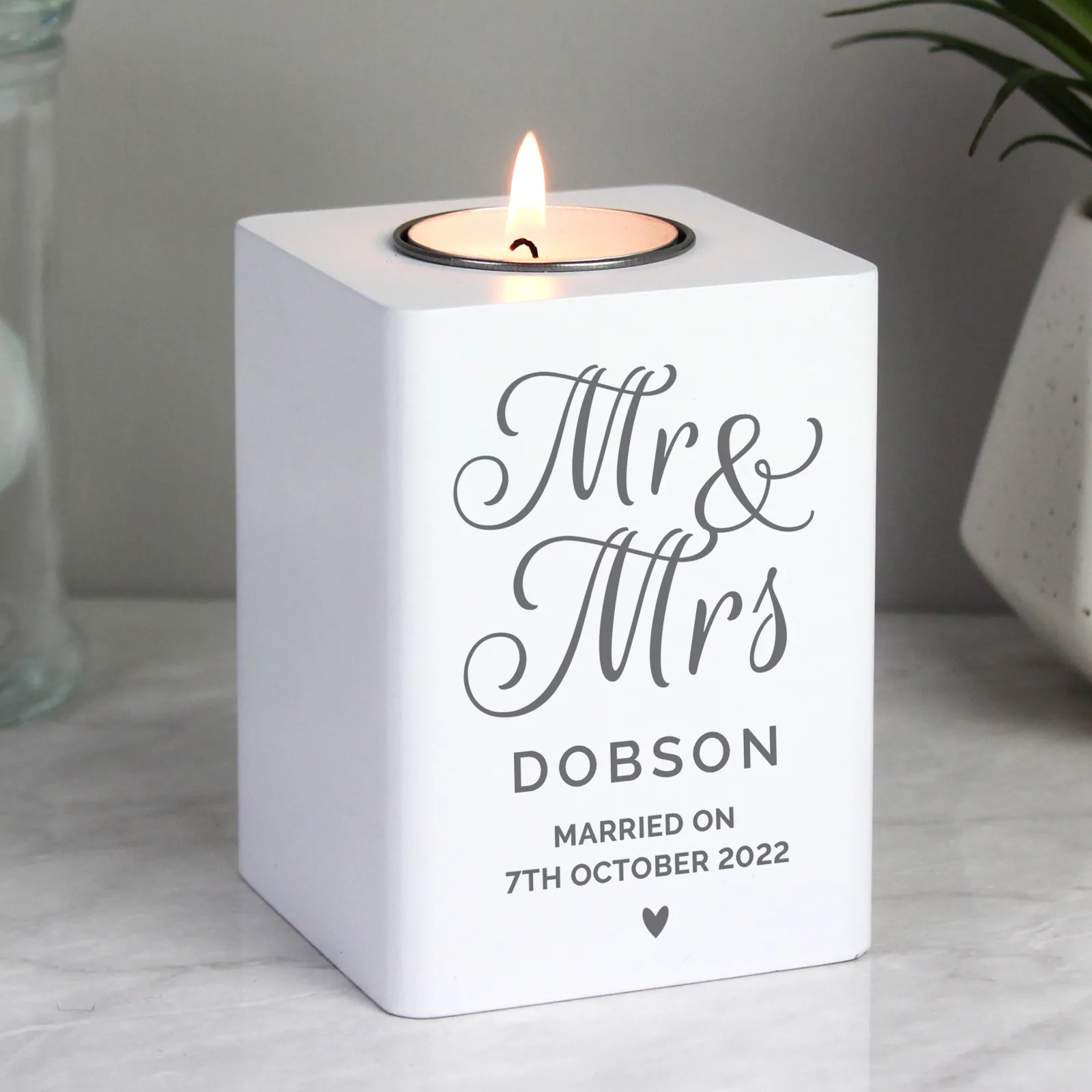 Card Factory Personalised Mr and Mrs Wooden Tealight Holder